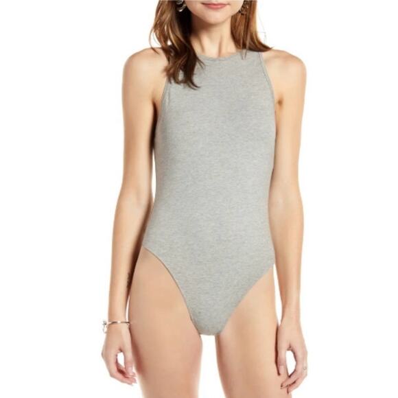🆕 NWT Something Navy Bodysuit Grey Light Heather Top Sleeveless Button Back XL - Picture 1 of 15